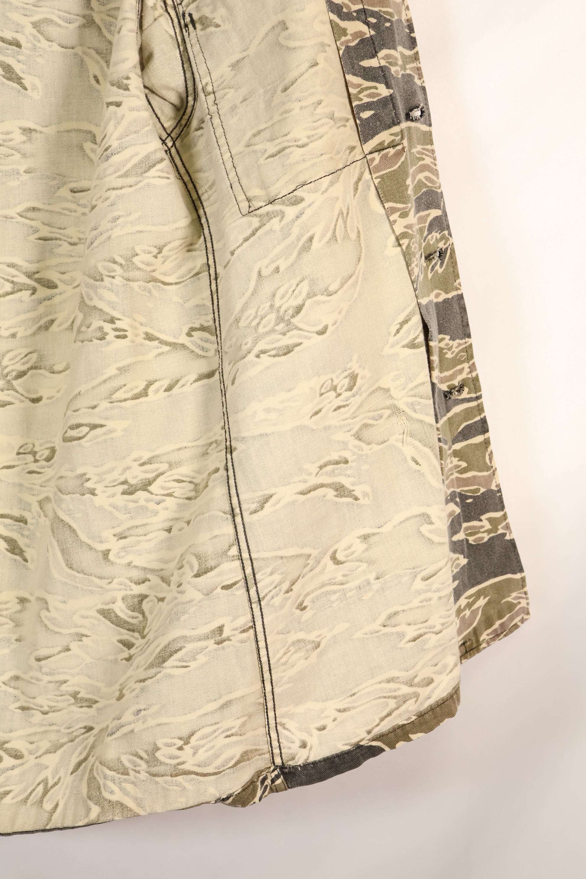 Early 1970s Late War Pattern Tiger Stripe Heavy Cotton Shirt, faded, used.