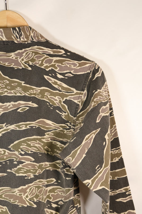 Early 1970s Late War Pattern Tiger Stripe Heavy Cotton Shirt, faded, used.