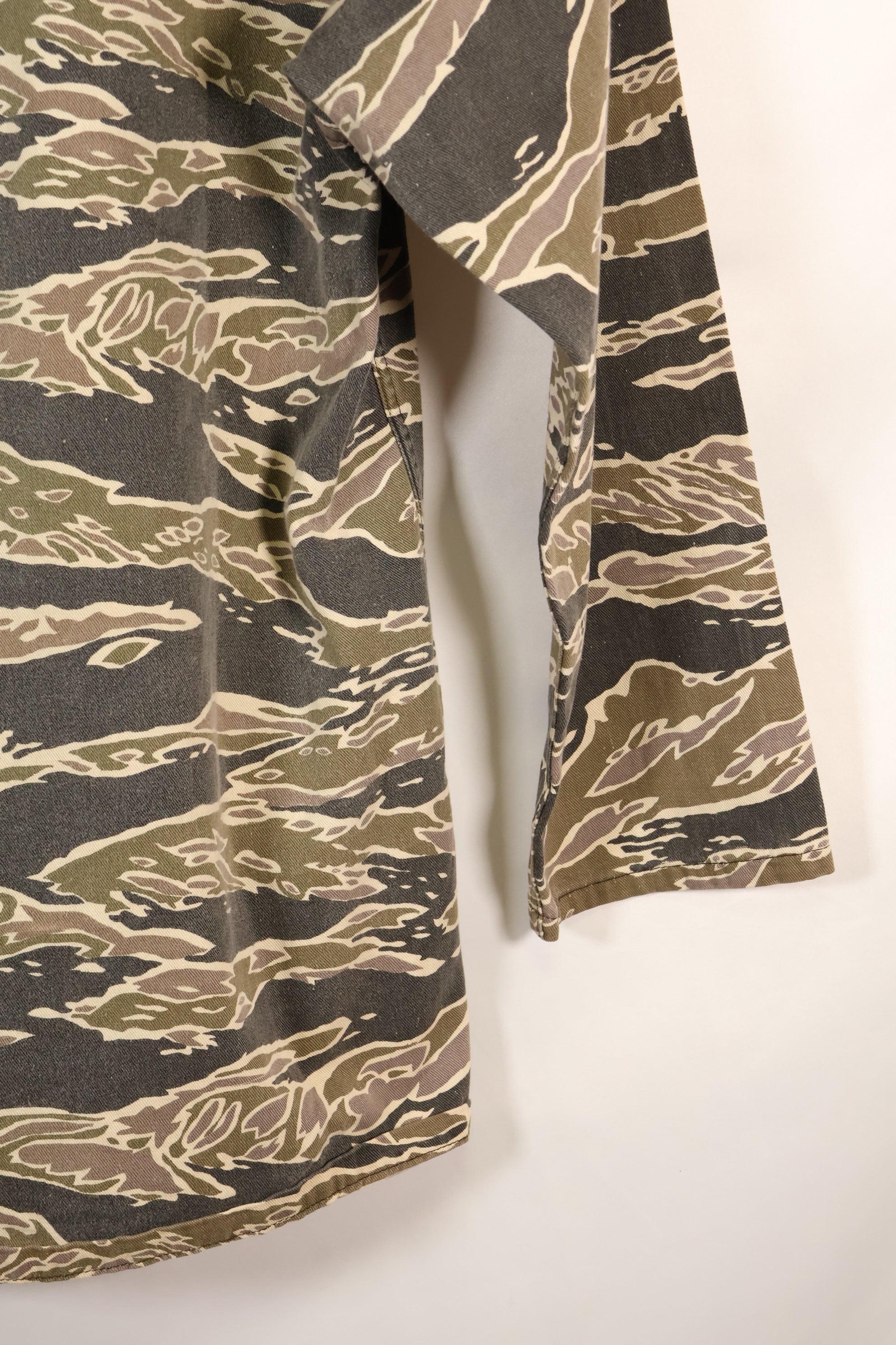 Early 1970s Late War Pattern Tiger Stripe Heavy Cotton Shirt, faded, used.