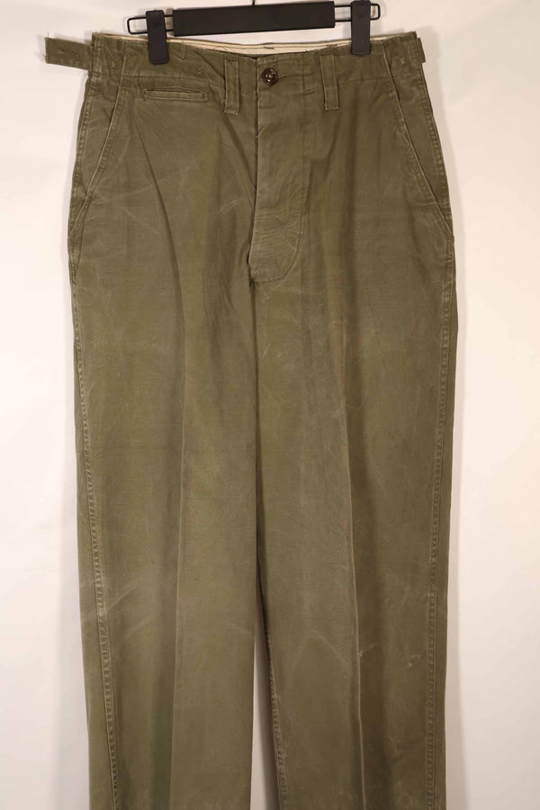 Real late 1940s - early 1950s M45 OD cotton field pants, used, strong signs of use.