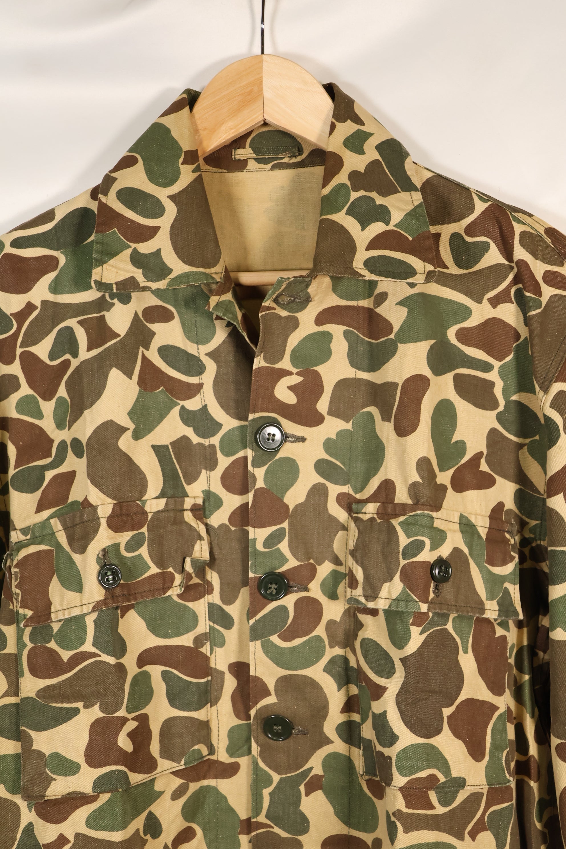 1970's manufactured in Okinawa, Japan, Beogum camouflage duck hunter hunting shirt, used.
