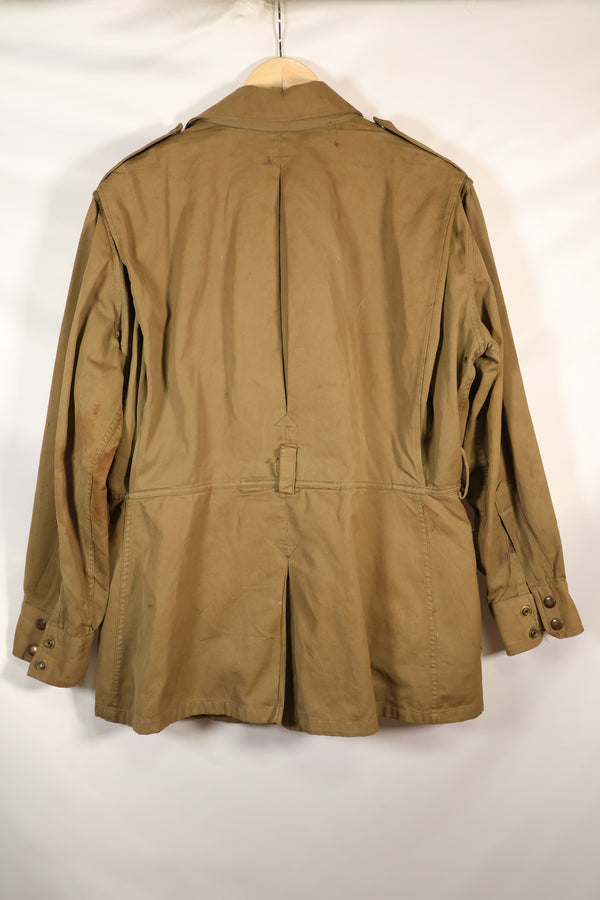 1940s 40R WWII M42 jump jacket without waist belt, stained, used.