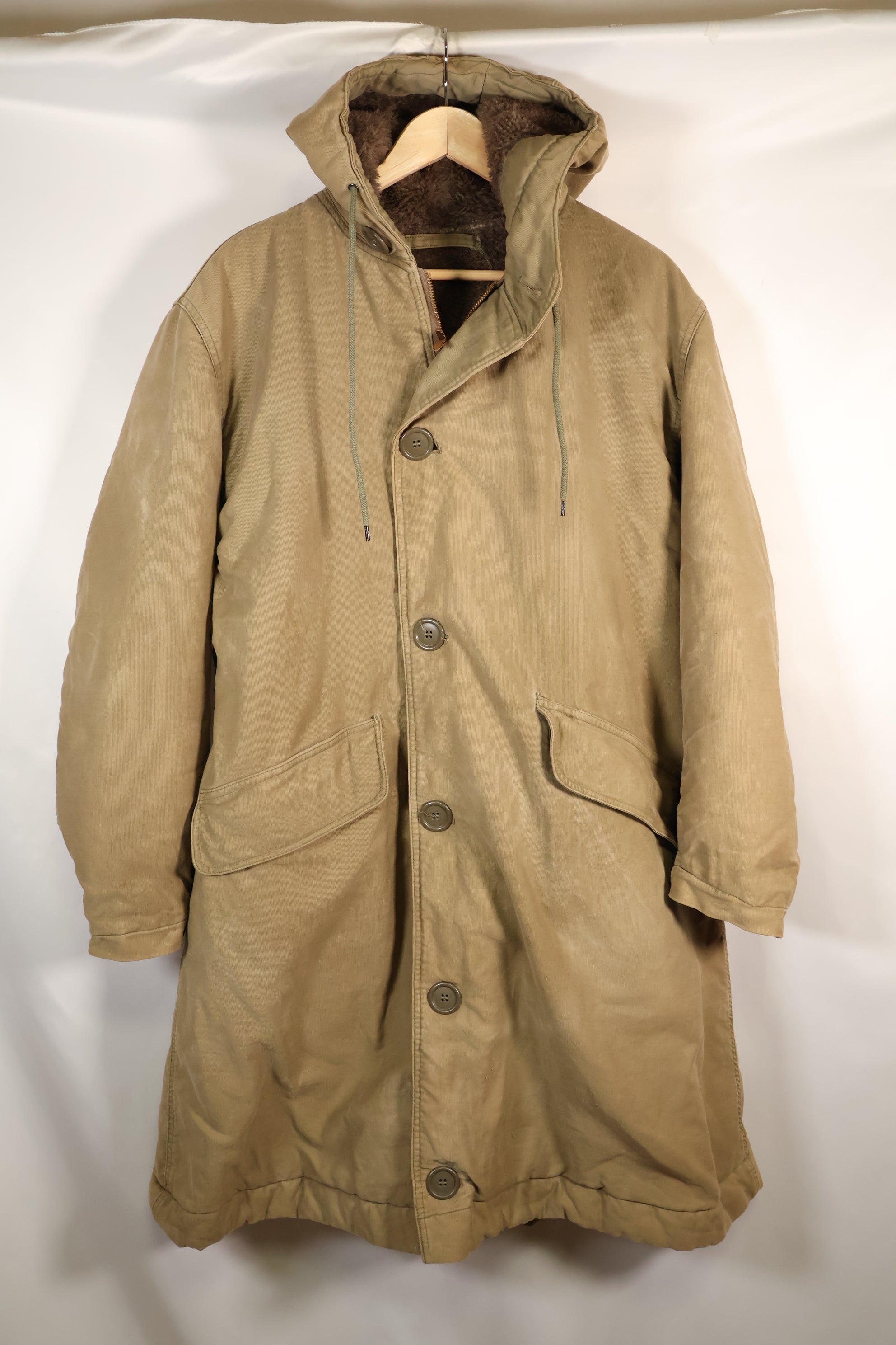 1940s WWII US Navy N-1 deck coat parka, faded, no stencil, used.