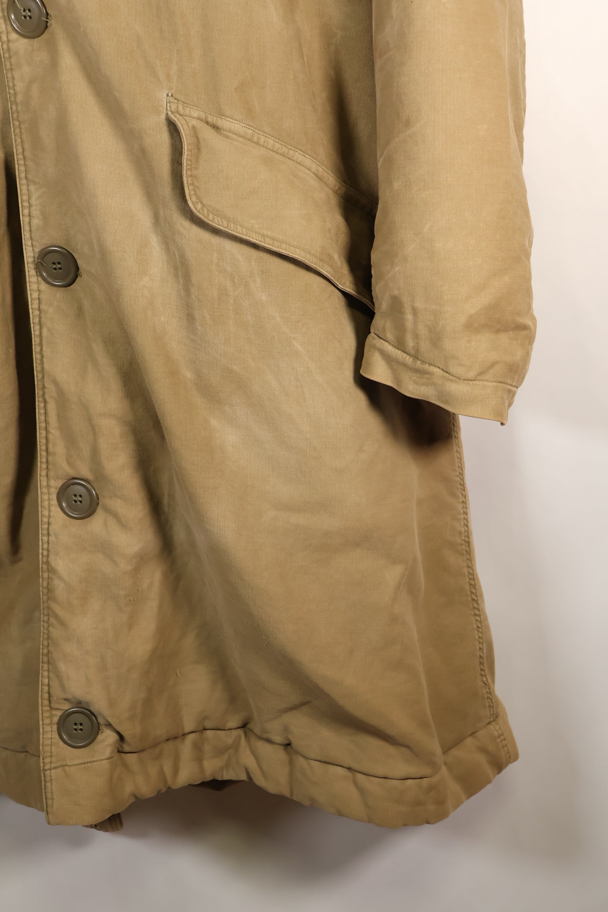 1940s WWII US Navy N-1 deck coat parka, faded, no stencil, used.