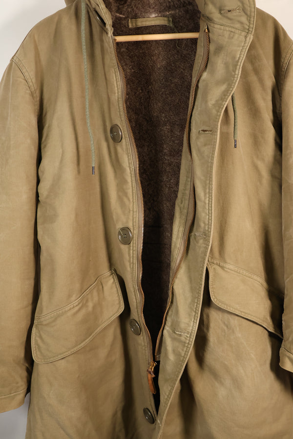 1940s WWII US Navy N-1 deck coat parka, faded, no stencil, used.