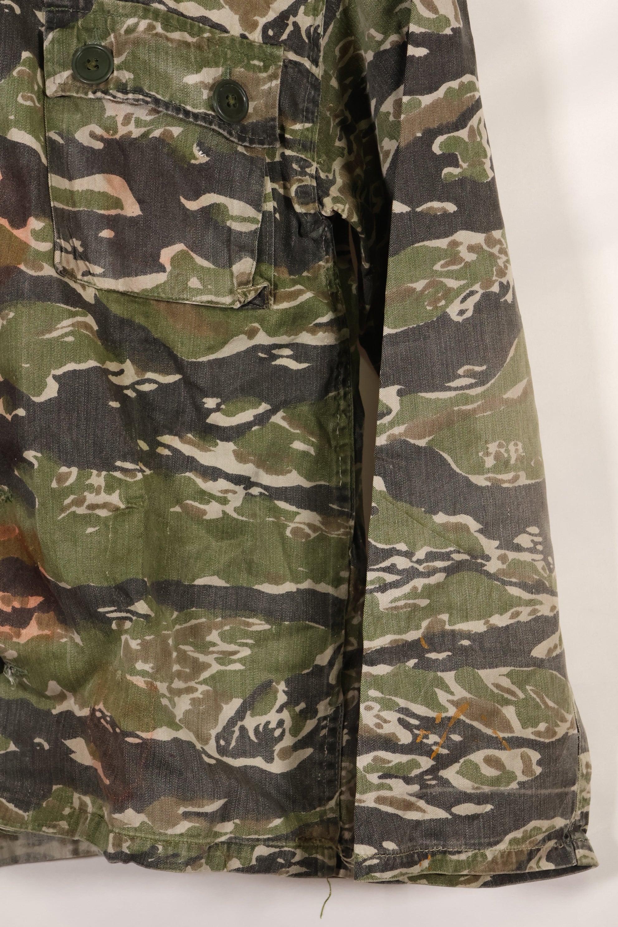 1960s Tiger stripe shirt, CIDG pattern, faded, stained, used.