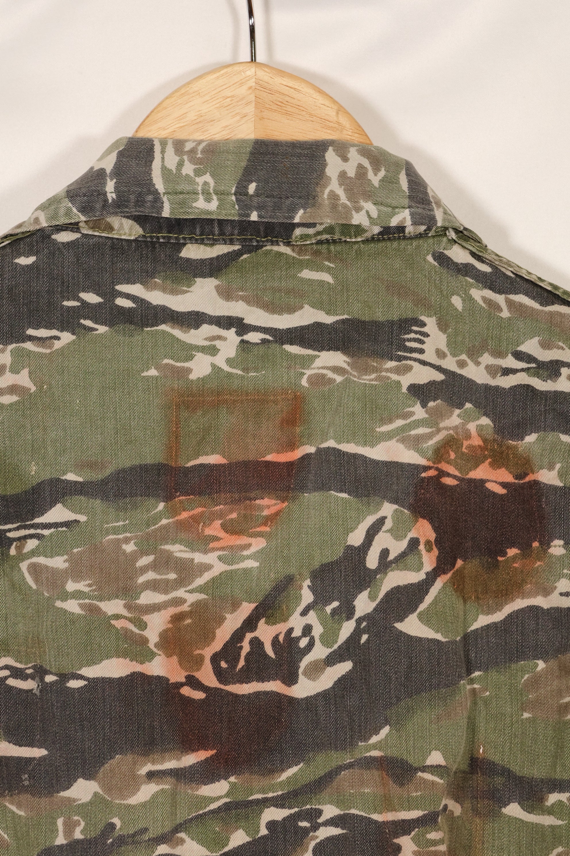 1960s Tiger stripe shirt, CIDG pattern, faded, stained, used.