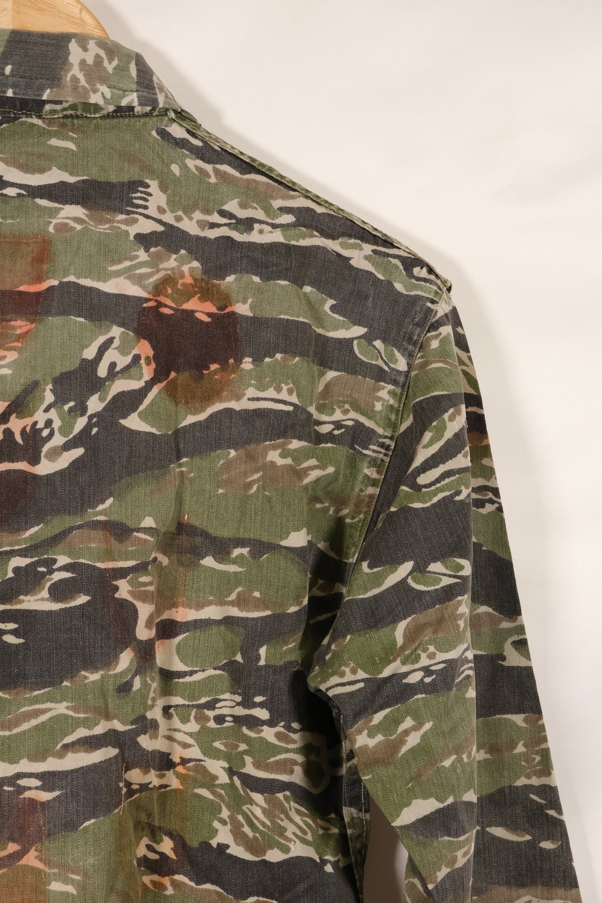 1960s Tiger stripe shirt, CIDG pattern, faded, stained, used.