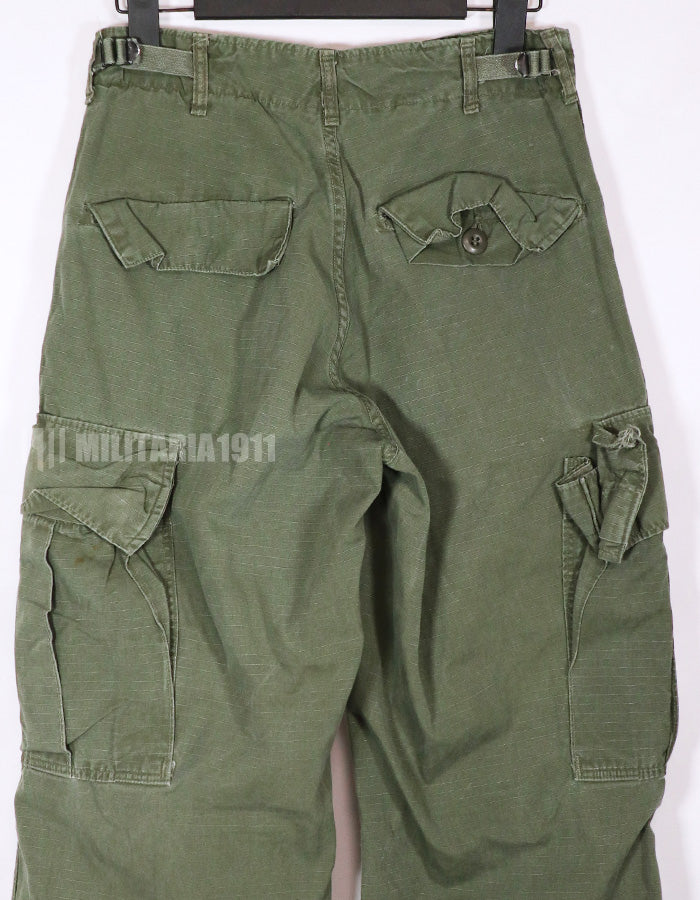 Real 1969 4th Model Jungle Fatigue pants, size X-S, used, faded.