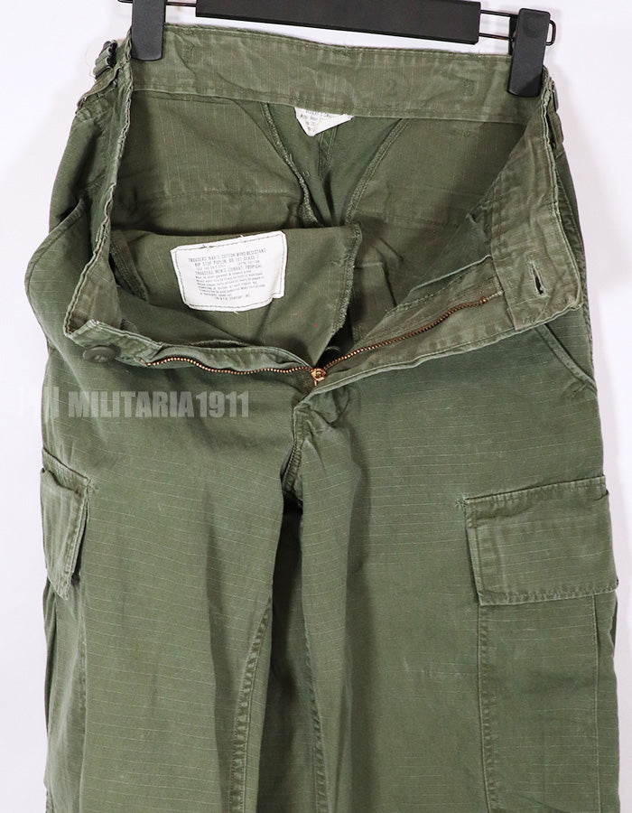 Real 1969 4th Model Jungle Fatigue pants, size X-S, used, faded.