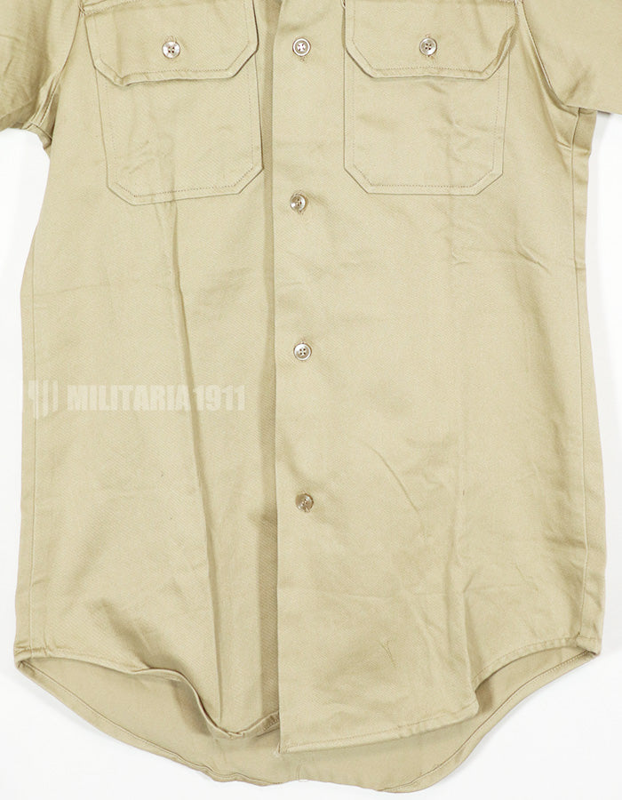 Real 1970 U.S. Army summer shirt, Khaki unused, stained.