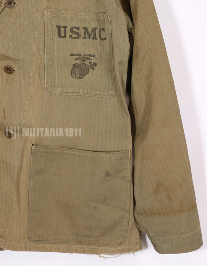 Real USMC WWII P-41 HBT uniform with tanning and tears.