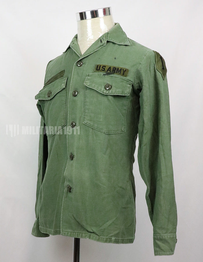 Original U.S. Army 1st Infantry Division Utility Shirt, OG-107, 1970, patch retrofitted. Released