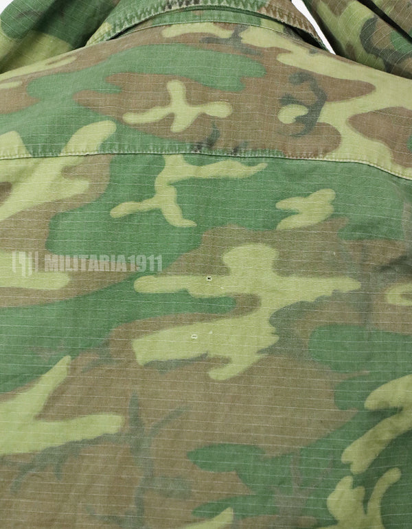 Original U.S. Army ERDL jungle fatigues, 1968 cotract, no size tag, stained.