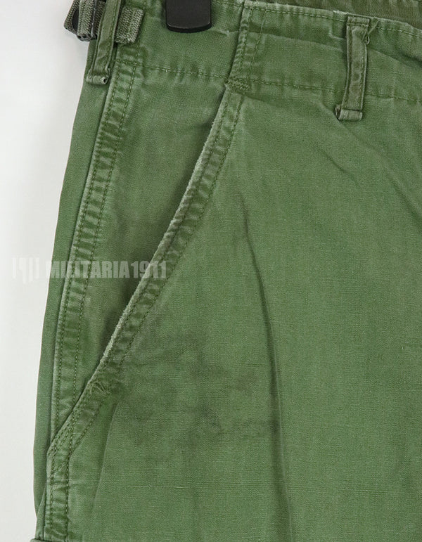 Original 2nd model jungle fatigues, non ripstop, worn, scratched, faded. Yes Used