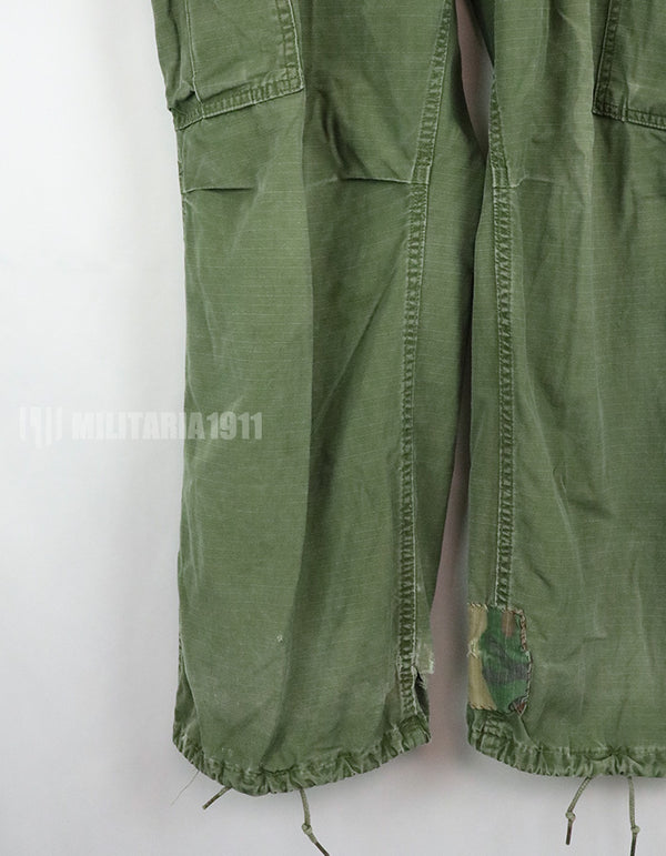 Original late model jungle fatigues pants, ripstop fabric, made in 1969, used, modified.