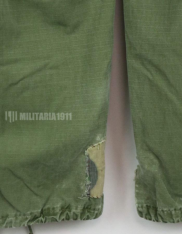 Original late model jungle fatigues pants, ripstop fabric, made in 1969, used, modified.