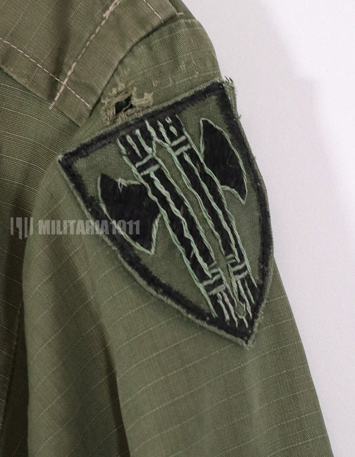 Real 1969 4th Model Jungle Fatigue Jacket, damaged, patch included.