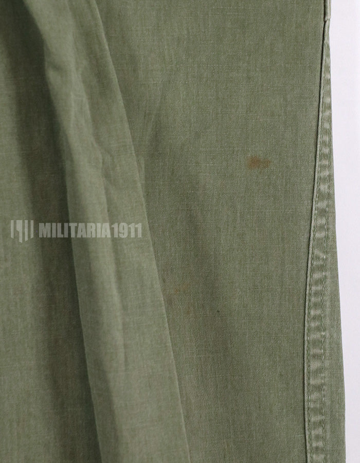 Real poplin fabric Jungle Fatigues pants, stained, used.